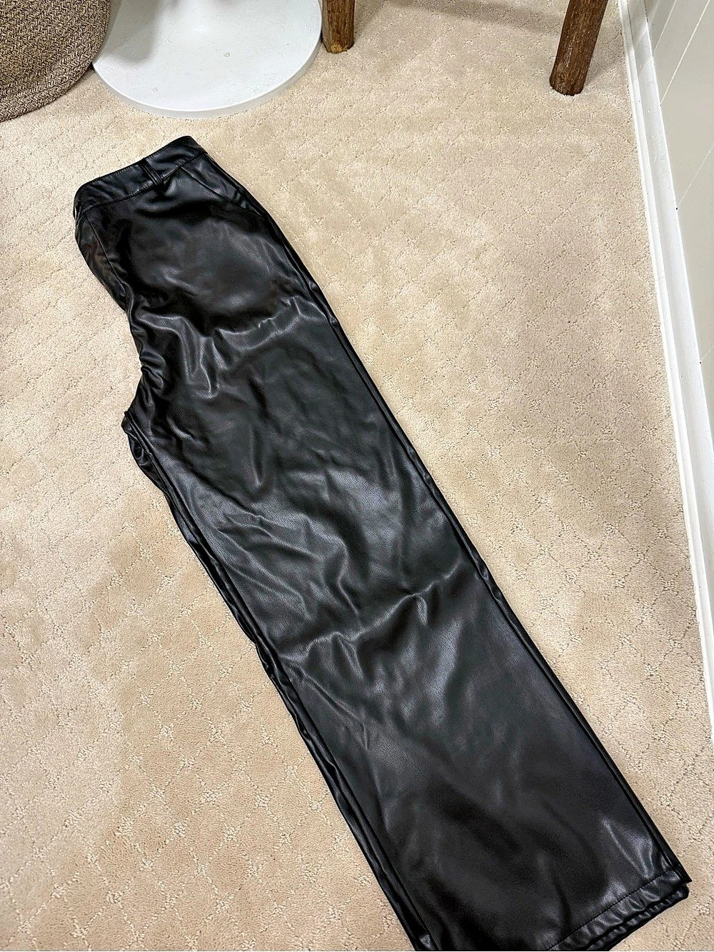 Faux Black Leather Straight Leg Pants